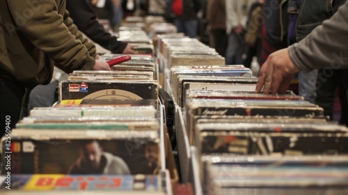At a record swap meet collectors display their treasured vinyl albums and swap stories of their most prized finds.