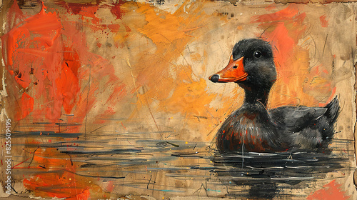 Wallpaper Mural   A painting of a duck floating on a body of water against an orange and yellow backdrop Torontodigital.ca