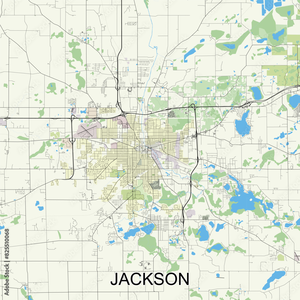 Jackson, Michigan, United States map poster art Jackson, Michigan, United States map poster art