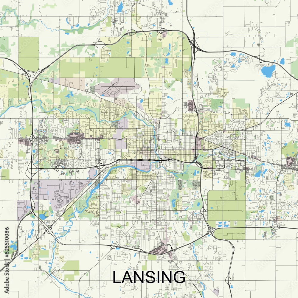 Obraz premium Lansing, Michigan, United States map poster art