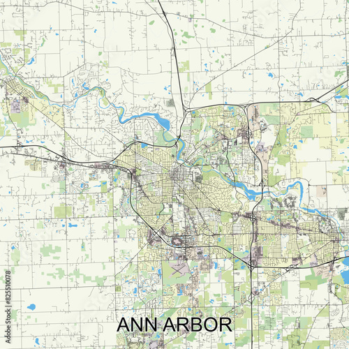 Fototapeta Naklejka Na Ścianę i Meble -  Ann Arbor, Michigan, United States map poster art
