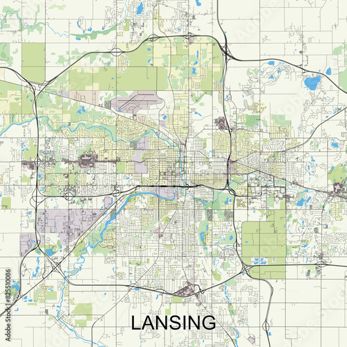 Lansing  Michigan  United States map poster art