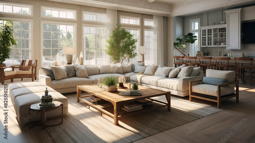 A photo of a spacious family room with natural light. A photo of a spacious family room with natural light.