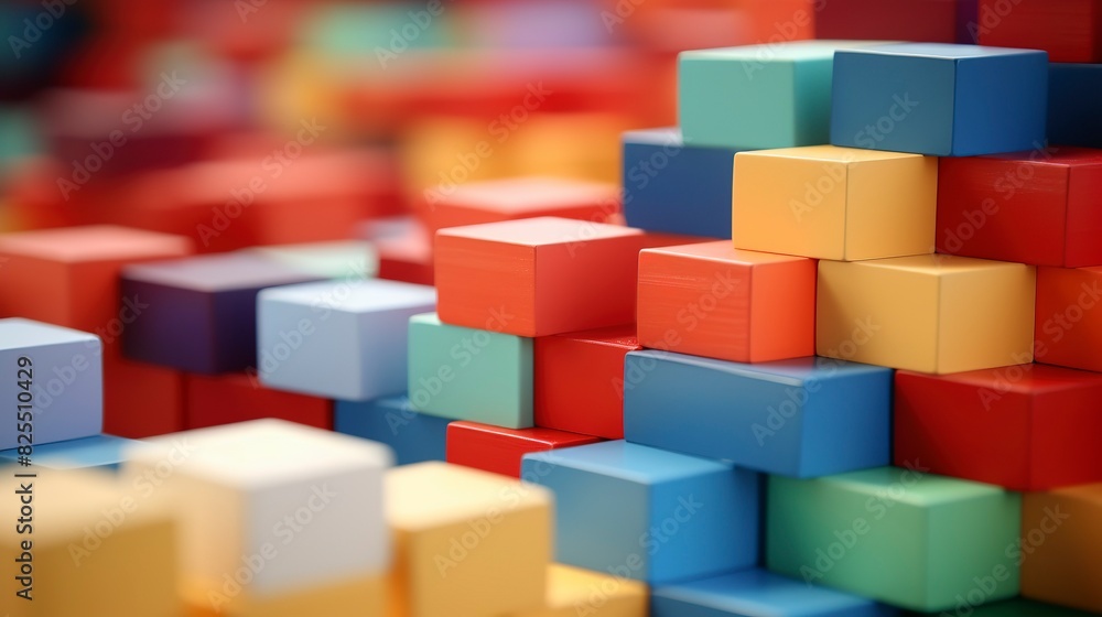 A photo of a stack of colorful building blocks. A photo of a stack of colorful building blocks.
