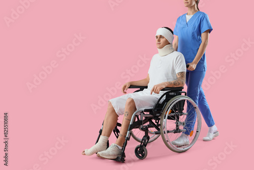 Injured man in wheelchair w...