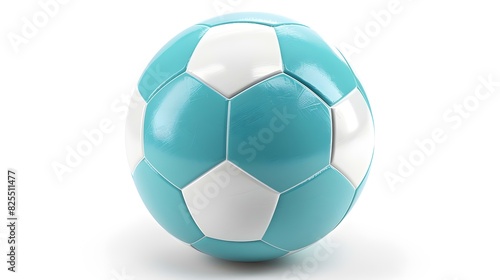 Isolated cyan and white colored Soccer Ball on a white Background with Copy Space