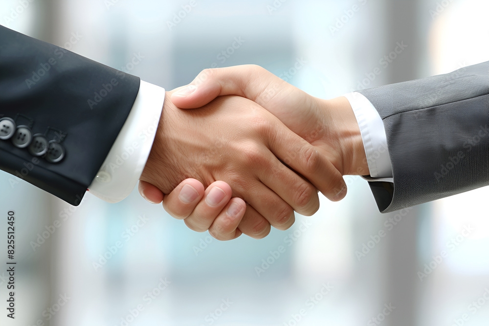Photo of a business man's handshake, hands in a business suit. Close-up with blurred background Photo of a business man's handshake, hands in a business suit. Close-up with blurred background