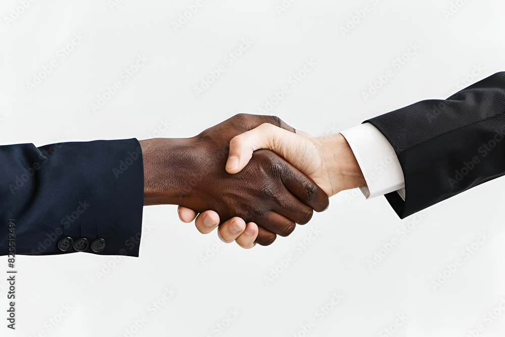 A photo of a handshake of a business man in a business suit. Close-up on a white background A photo of a handshake of a business man in a business suit. Close-up on a white background
