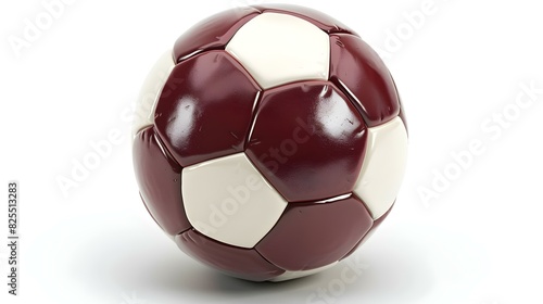 Isolated dark red and white colored Soccer Ball on a white Background with Copy Space