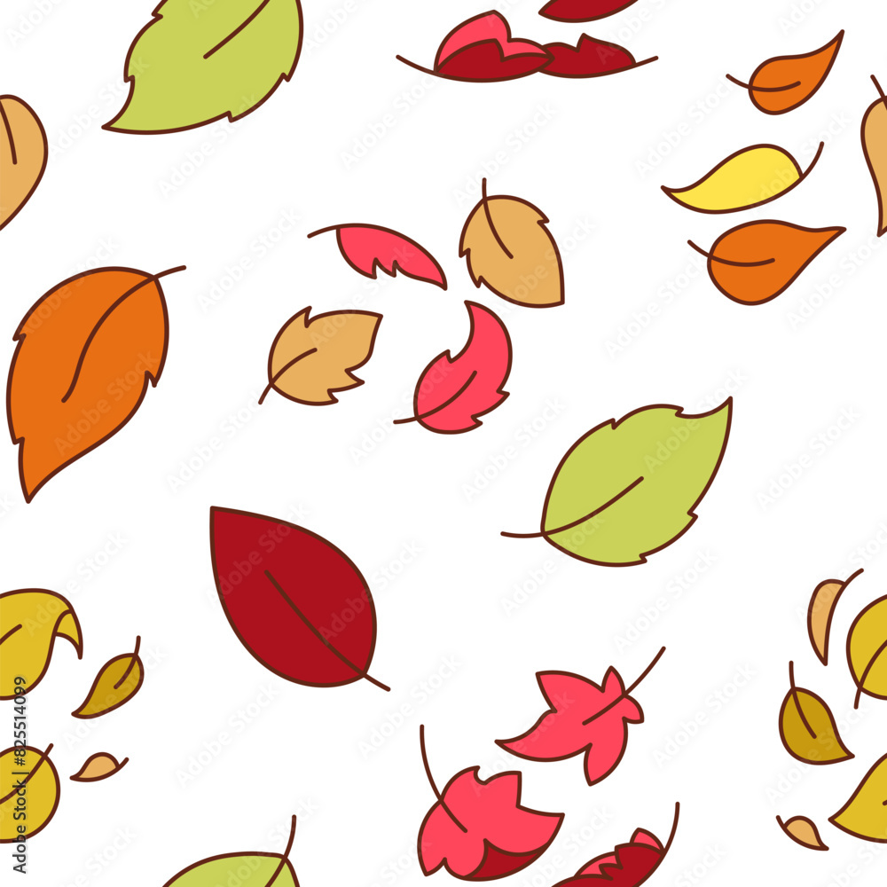 Autumn leaves fall. Seamless pattern. Nature plant. Hand drawn style. Vector drawing. Design ornaments.