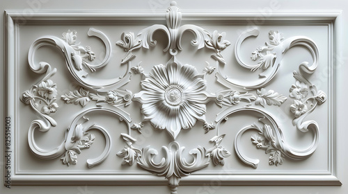 Luxury white wall design bas-relief with stucco mouldings rococo element realistic hyperrealistic