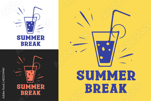 Summer break lettering badge poster design. Aesthetic illustration for matching friends school trip outdoorsy teacher logo shirt design print vector. 