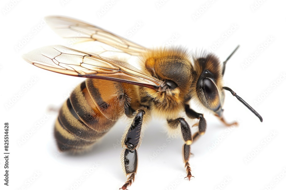 Detailed macro photograph showcasing a honey bee with delicate wings and body details Detailed macro photograph showcasing a honey bee with delicate wings and body details