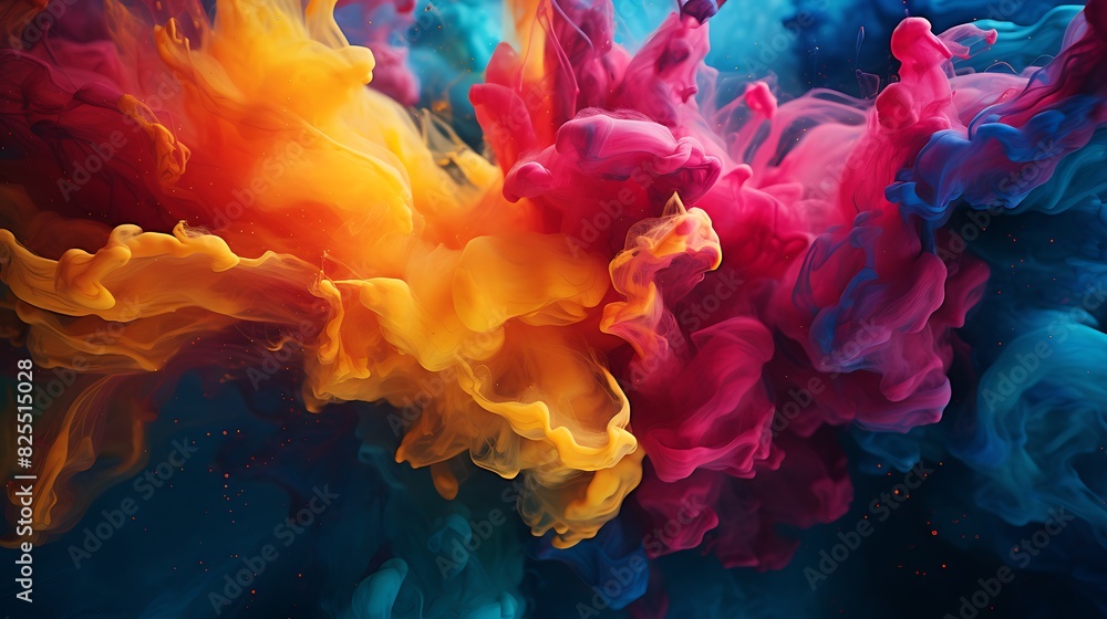 Fototapeta premium Artistic close-up of colorful ink swirling in water, creating abstract shapes