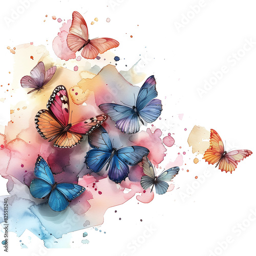 frame background - watercolor painting frame of butterflies isolated against transparent background