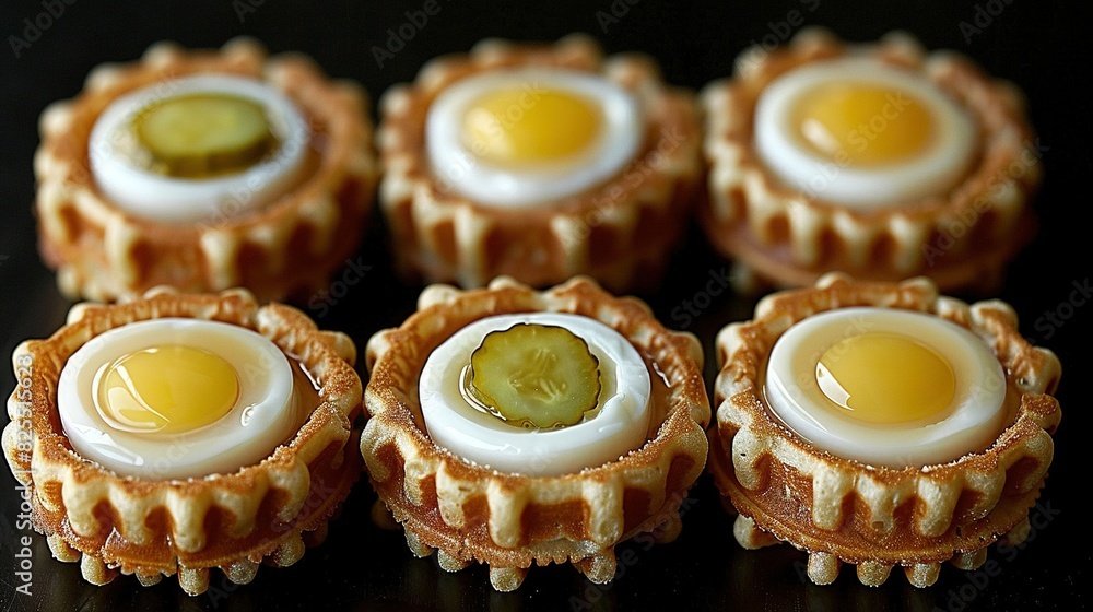 A photo of an egg with a diced pickle inside it, taken from a close-up angle A photo of an egg with a diced pickle inside it, taken from a close-up angle