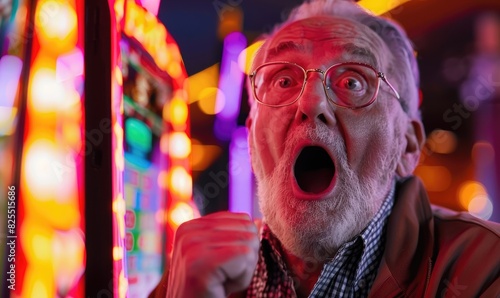 Excited senior man is playi...