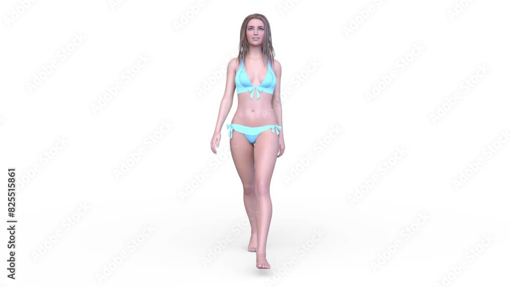 歩くビキニ姿の女性 3DCGレンダリング 歩くビキニ姿の女性 3DCGレンダリング
