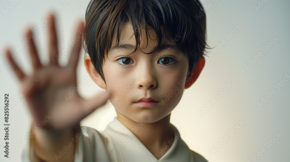 右手を広げたアジア人の子供 (AI画像生成 ) 右手を広げたアジア人の子供 (AI画像生成 )