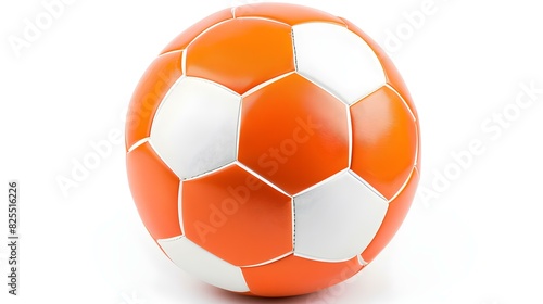 Isolated orange and white colored Soccer Ball on a white Background with Copy Space