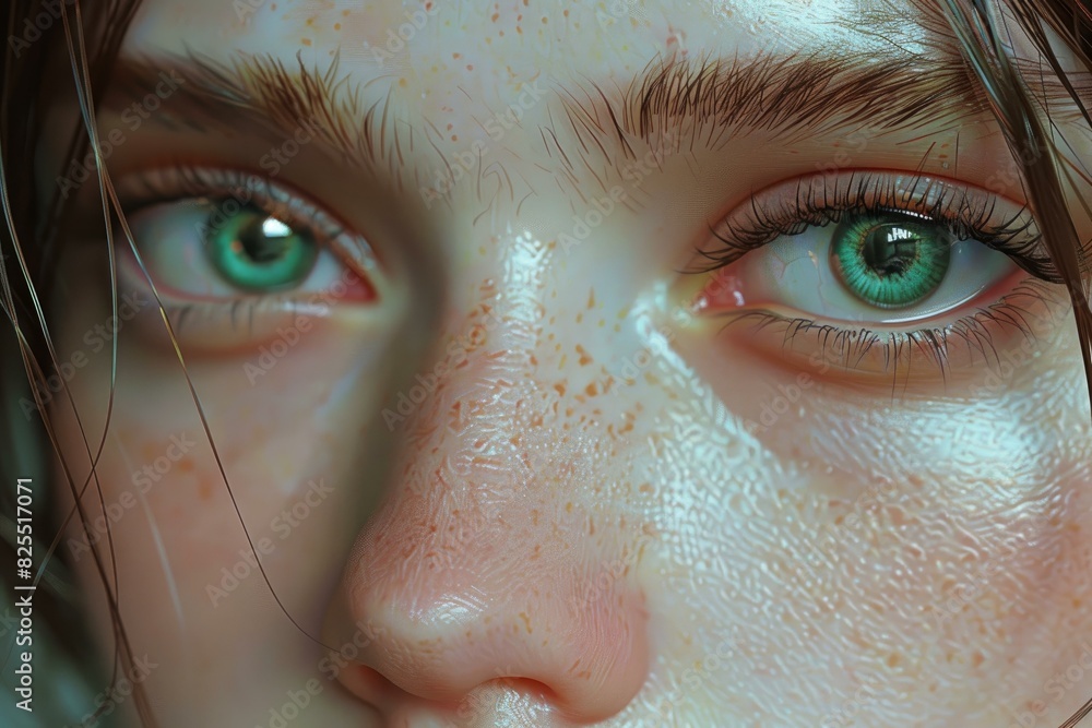 Detailed image capturing the captivating green eyes of a young woman, showcasing her unique beauty Detailed image capturing the captivating green eyes of a young woman, showcasing her unique beauty