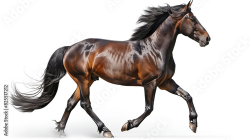Brown and Black Horse Running Across White Background