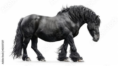 Black Horse With Long Hair Walking