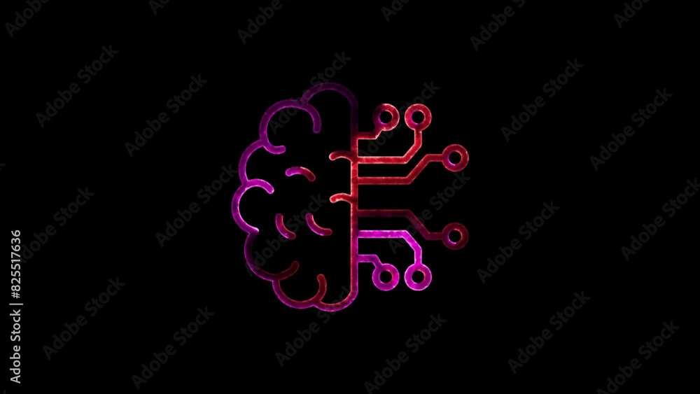 Human brain with tech icon. Neon icon with silhouette man head gears. Mental health concept. Abstract circuit brain animation. Human brain with tech icon. Neon icon with silhouette man head gears. Mental health concept. Abstract circuit brain animation.