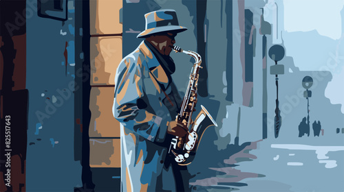Jazz Musician in Blue Cityscape