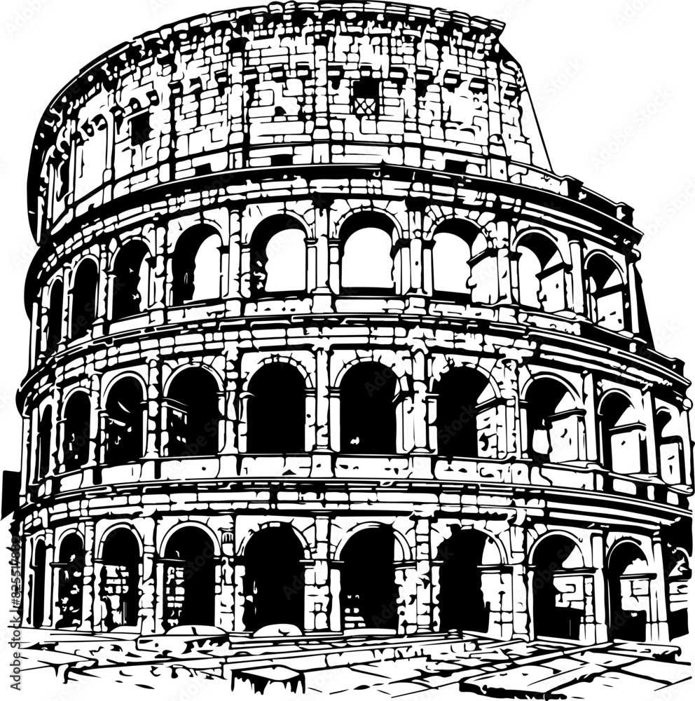 Black and White Sketch of the Roman Colosseum