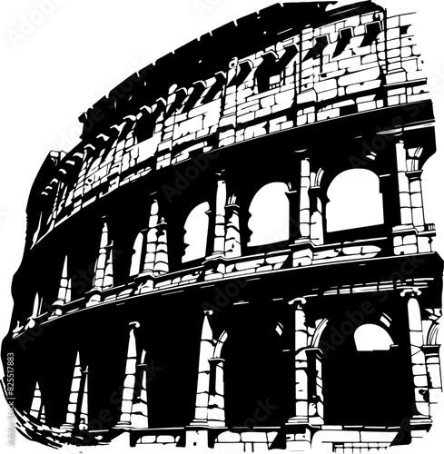 Black and White Sketch of Ancient Roman Colosseum