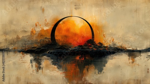 Abstract Illustration of Zen Meditation: Featuring a Zen Enso Circle Symbolizing Enlightenment, the Universe, and the Void © Максим Рудько