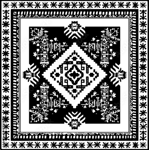 Black and White Slavic Pattern with Geometric Designs