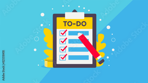 Colorful To-Do List and Red Pencil on Blue Background