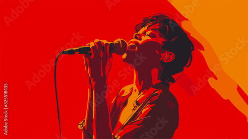 Graphic Art of a Singing Woman in Red and Orange Tones