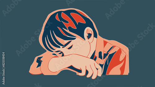 Abstract Illustration of a Melancholic Child with Downcast Head