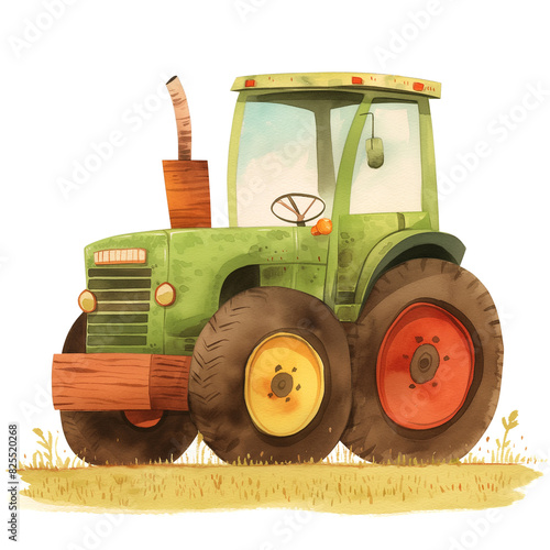 Cute Funny tractor kid's illustration watercolor on white