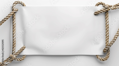 White fabric banner ropes on white wall background