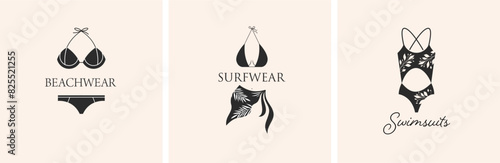 Elegant, luxury lingerie and underwear logos collection. Hand drawn minimalist illustrations, boho style logos