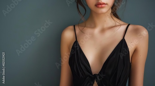 cropped view of woman in elegant black dress fashion photography