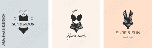 Elegant, luxury lingerie and underwear logos collection. Hand drawn minimalist illustrations, boho style logos