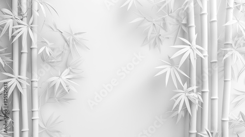 White bamboo texture background. Natural bamboo light backdrop. Bamboo leaf shadow on white wall Background. Blank copy space.
