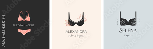 Elegant, luxury lingerie and underwear logos collection. Hand drawn minimalist illustrations, boho style logos