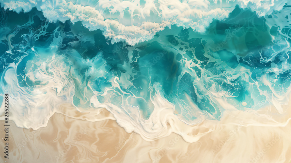 Abstract view of ocean waves painted in bright turquoise and white Abstract view of ocean waves painted in bright turquoise and white