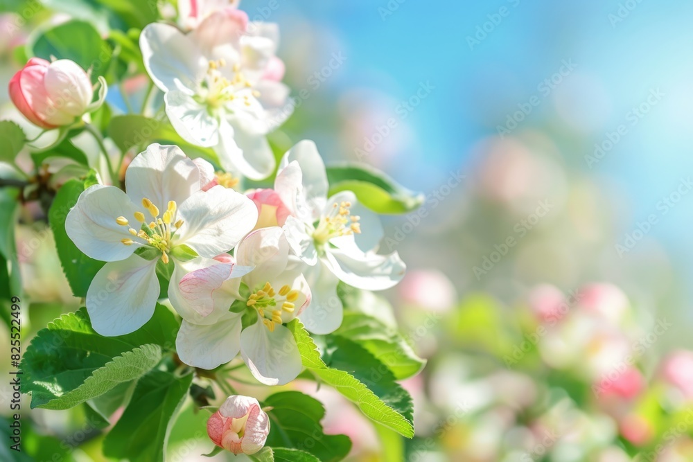 Apple Orchard In Bloom. Beautiful Blooming Apple Trees in Countryside Spring Garden