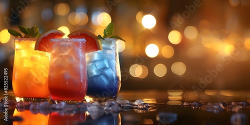 Colorful Cocktails: The Highlight of a Lively Nightclub Party with Dim Lighting. Concept Cocktail Recipes, Nightlife Photography, Neon Lights, Party Atmosphere
