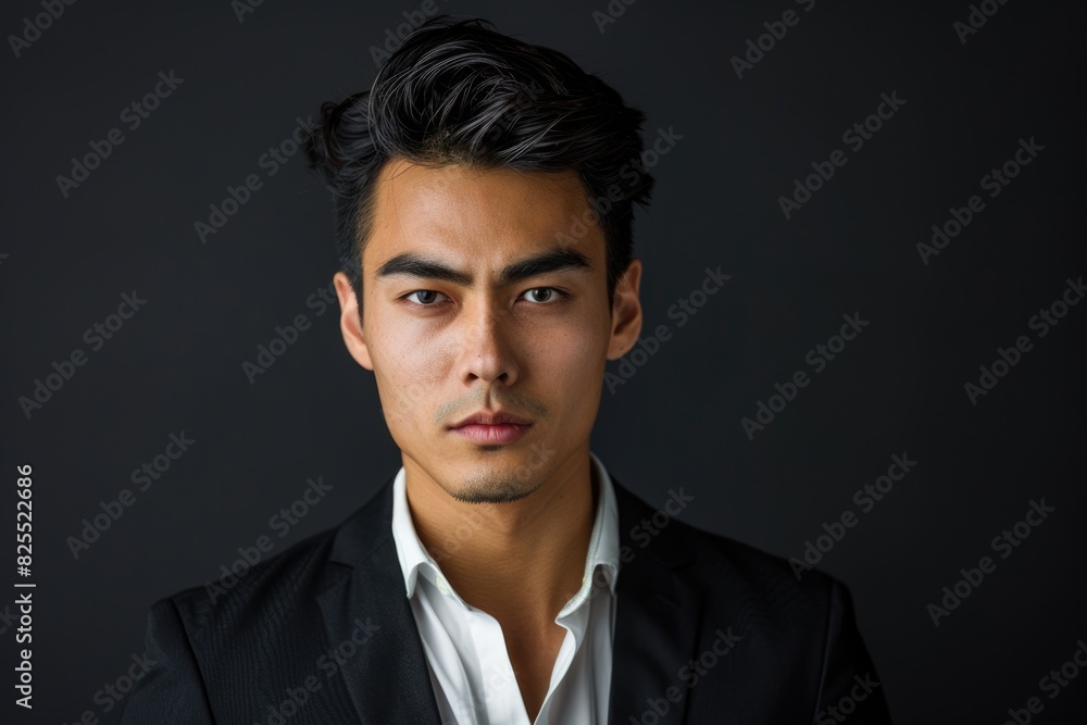 Black Background Studio Shot. Young Eurasian Businessman Portrait with Mixed Race Background Black Background Studio Shot. Young Eurasian Businessman Portrait with Mixed Race Background