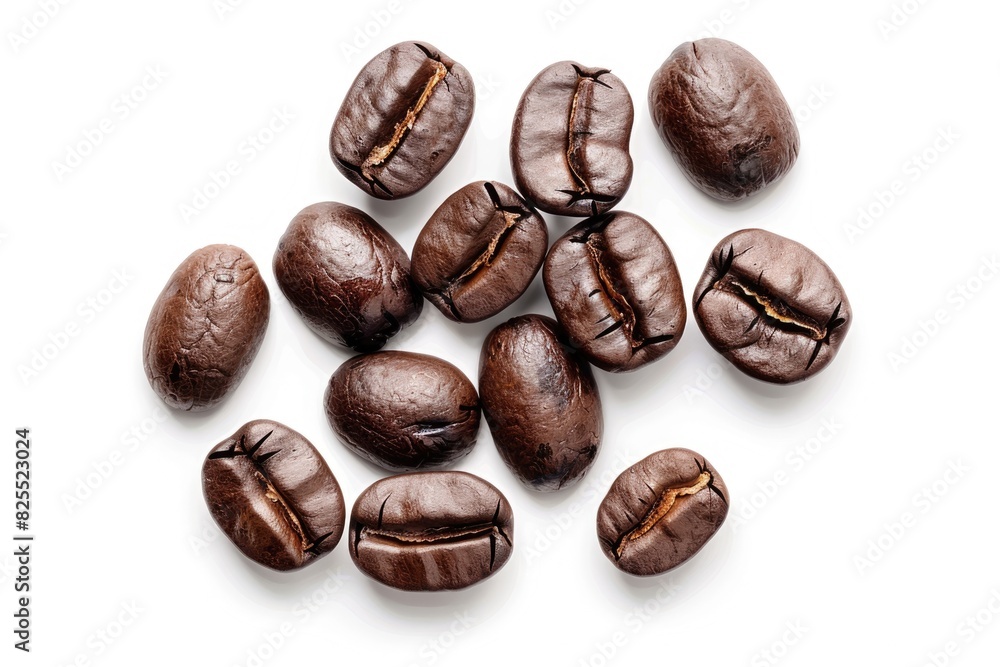 Coffee Beans White. Top View of Roasted Beans on Isolated White Background Coffee Beans White. Top View of Roasted Beans on Isolated White Background