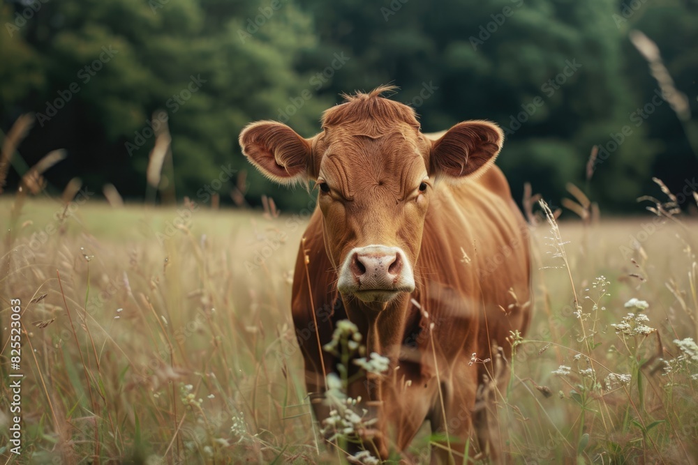 Cow Pasture Scene. Herd of Cows Grazing in Lush Green Meadow on Farm Cow Pasture Scene. Herd of Cows Grazing in Lush Green Meadow on Farm
