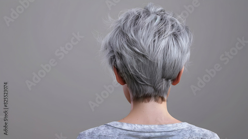 Rear view of a girl with short haircut gray hair, care and hair care concept realistic hyperrealistic